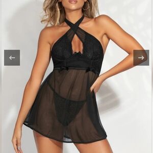 NWT Seven til Midnight Two Piece Lace & Mesh Babydoll And Panty Set 11294 Size L